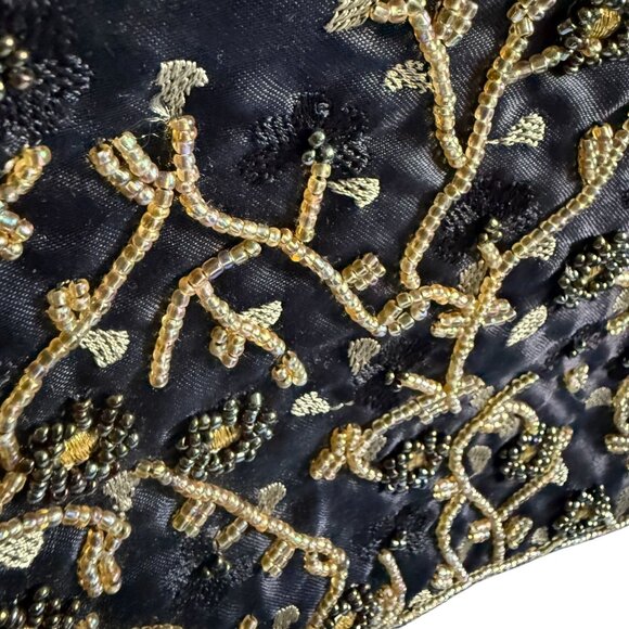 Vintage Lancome Beaded Gold Beads Flowers Shoulder Clutch Bag Women Black - Picture 4 of 10